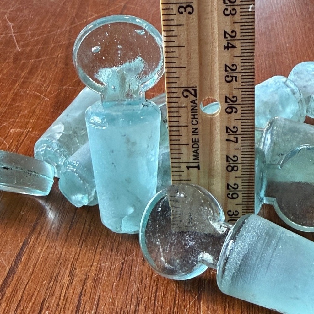 Antique Aqua Blue Glass Bottle Stoppers Lot of 8 Apothecary Curio
